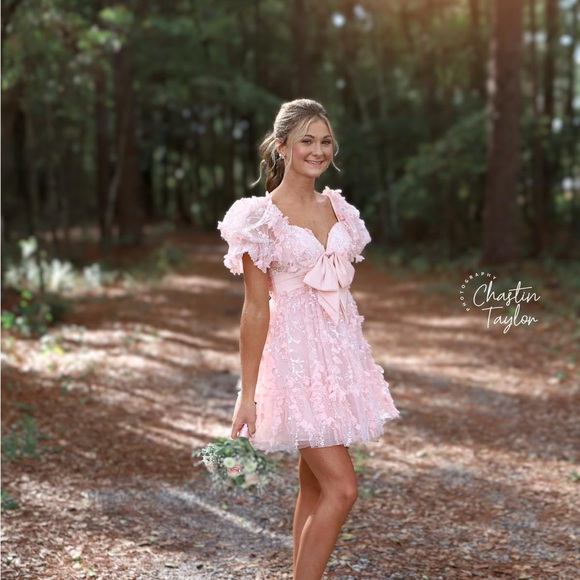 strapless open back dress Navy Suit & Pink Tie